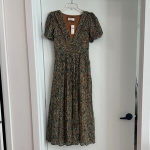 Anthropologie Brown and Blue Maxi Dress